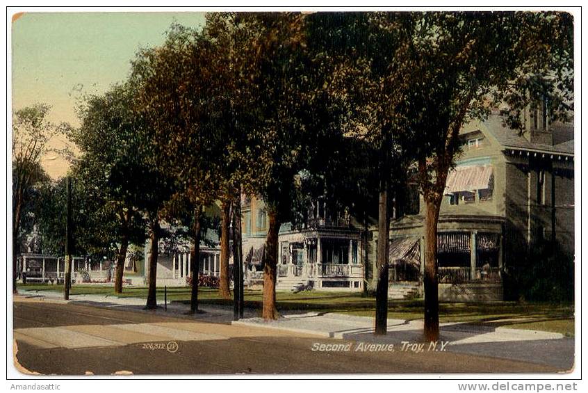 Postcard: TROY, NY, Homes Along Second Avenue, 1909 - Other & Unclassified