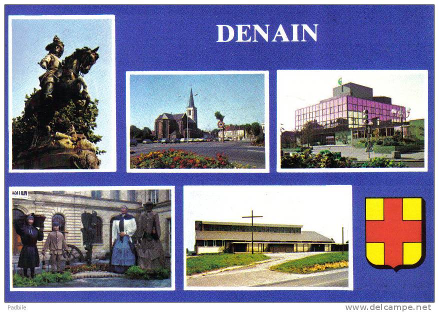 Carte Postale 59. Denain Jean Bart  Les Geants  L'église L'hotel De Ville  Trés Beau Plan - Denain