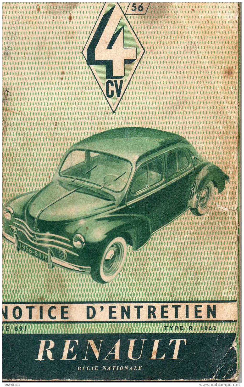 Notice Entretien Renault 4 Cv De 1955, 50 Pages, Régie Nationale - Auto