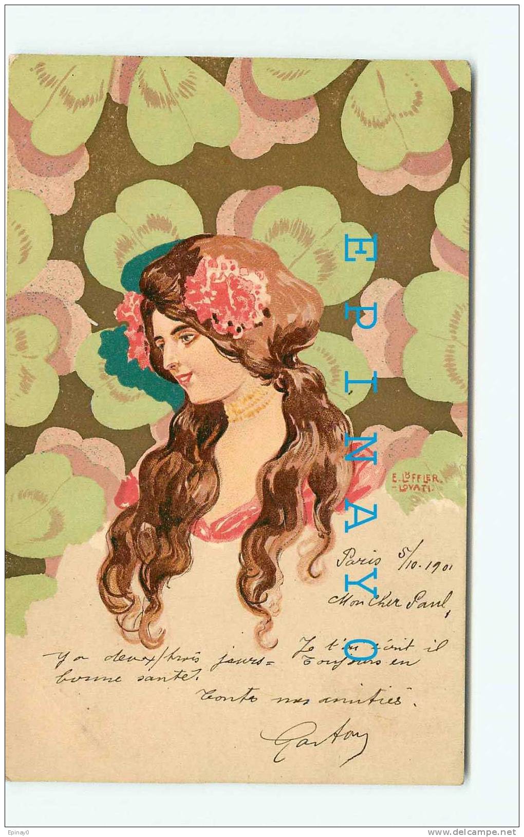 Br - ILLUSTRATEUR - LOFFLER Lovati Ou Berthold - ART NOUVEAU - ART DECO -  FEMME - COIFFURE - TREFLE - PORTE BONHEUR - Loeffler