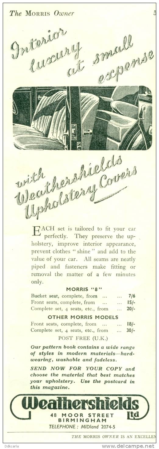 Reclame Uit Oud  Magazine 1939 - WEATHERSHIELDS Ltd. Birmingham - Advertising