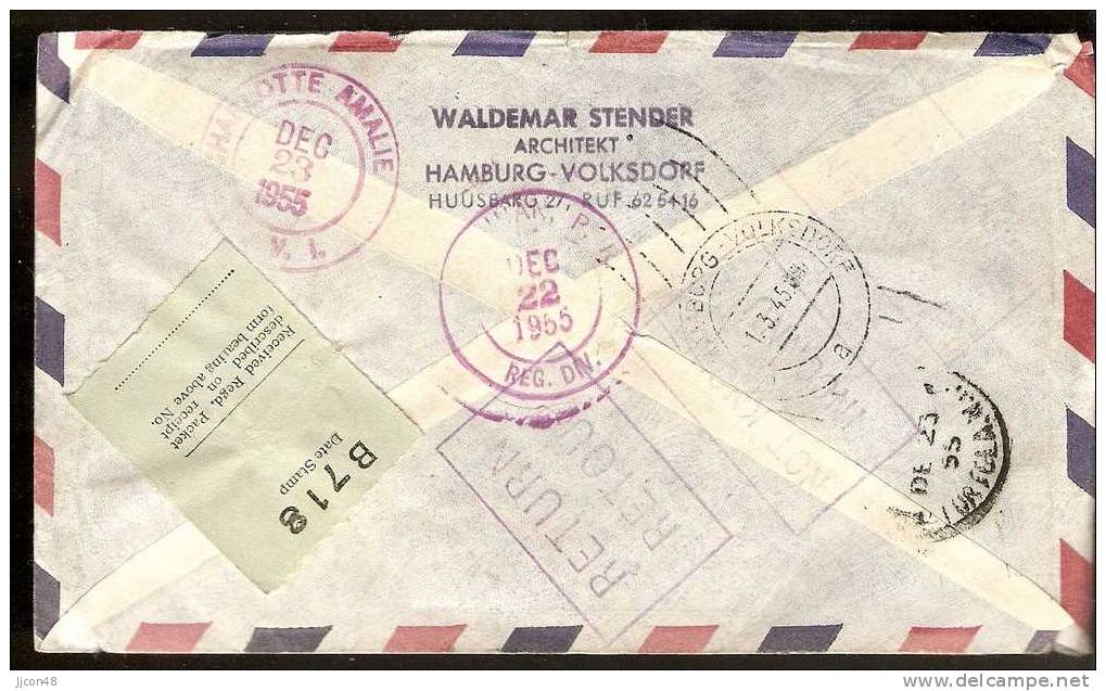 Germany (DDR) 1955 "Dresden-Virgin Islands" Retour / Return - Lettres & Documents