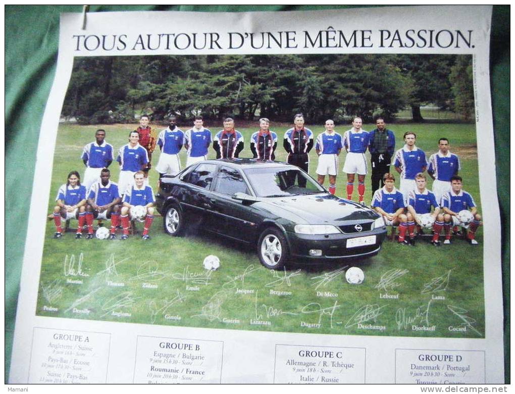 Affiche-football-euro 96 Official Sponsor Opel-70x100-zidane.-jacquet-deschamps-dugarry-lizarazu-desailly-ginola-lama .. - Andere & Zonder Classificatie