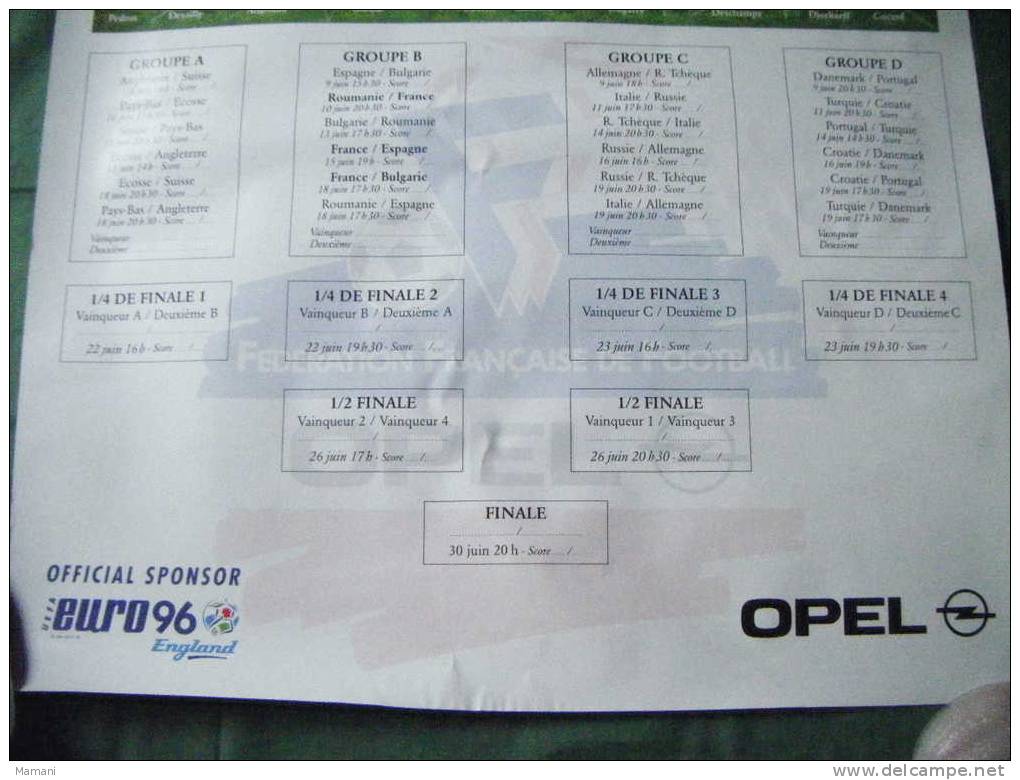 Affiche-football-euro 96 Official Sponsor Opel-70x100-zidane.-jacquet-deschamps-dugarry-lizarazu-desailly-ginola-lama .. - Andere & Zonder Classificatie