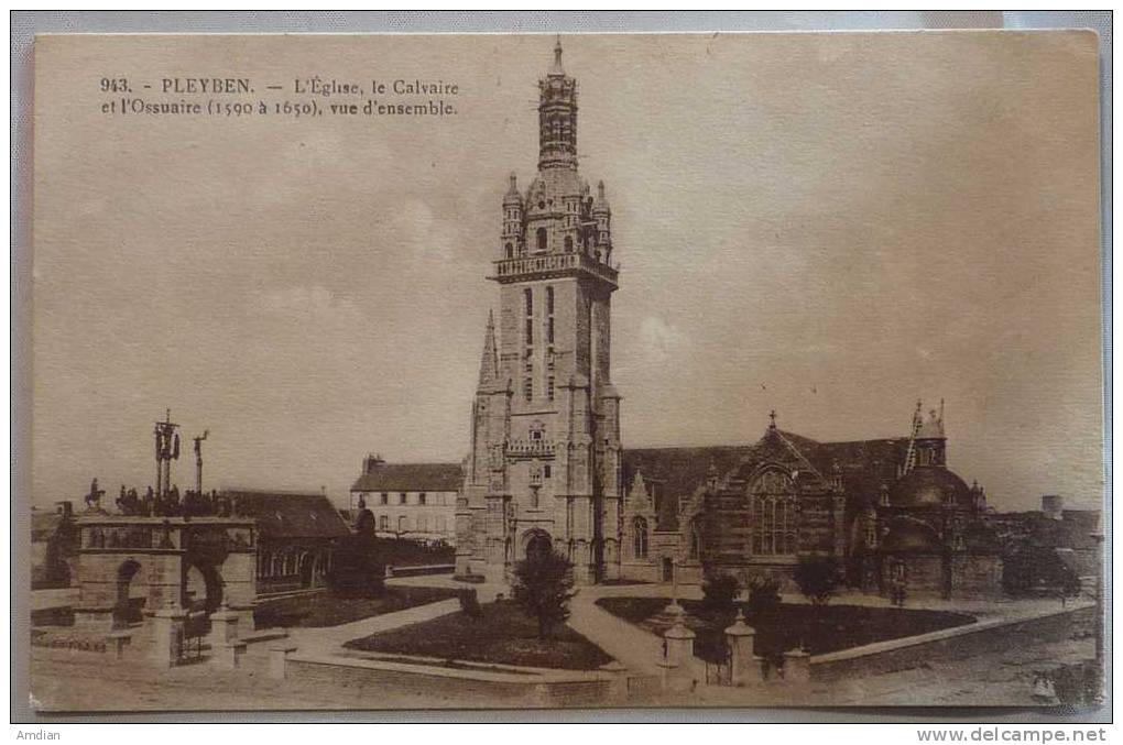 FRANCE Bretagne 29 Pleyben - Eglise Saint Germain, Calvaire, Ossueaire - Parish Church - 1910s-1920s Old Unused Postcard - Pleyben