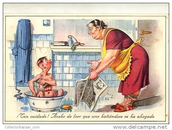 ARGENTINA COMIC POSTCARD Holtzer Type - Marriage - Demanding Fat Wife With Husband In Bathroom - Humour