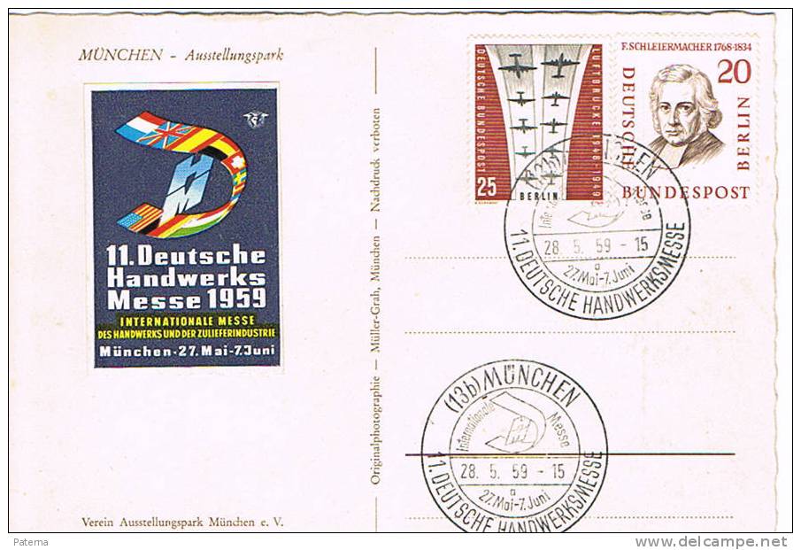 1280 Postal, MUNCHEN 1959, (Alemania) Viñeta , Label - Covers & Documents