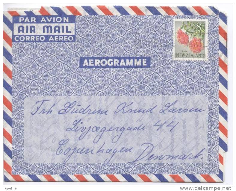 New Zealand Aerogreamme Sent To Denmark 1963 - Airmail