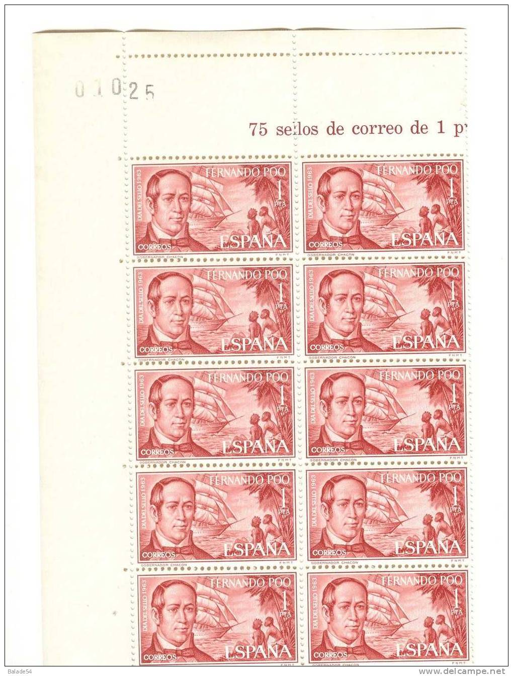 Lot De 10 Timbres FERNANDO POO - 1 Pta - 1963 - Guinea Española