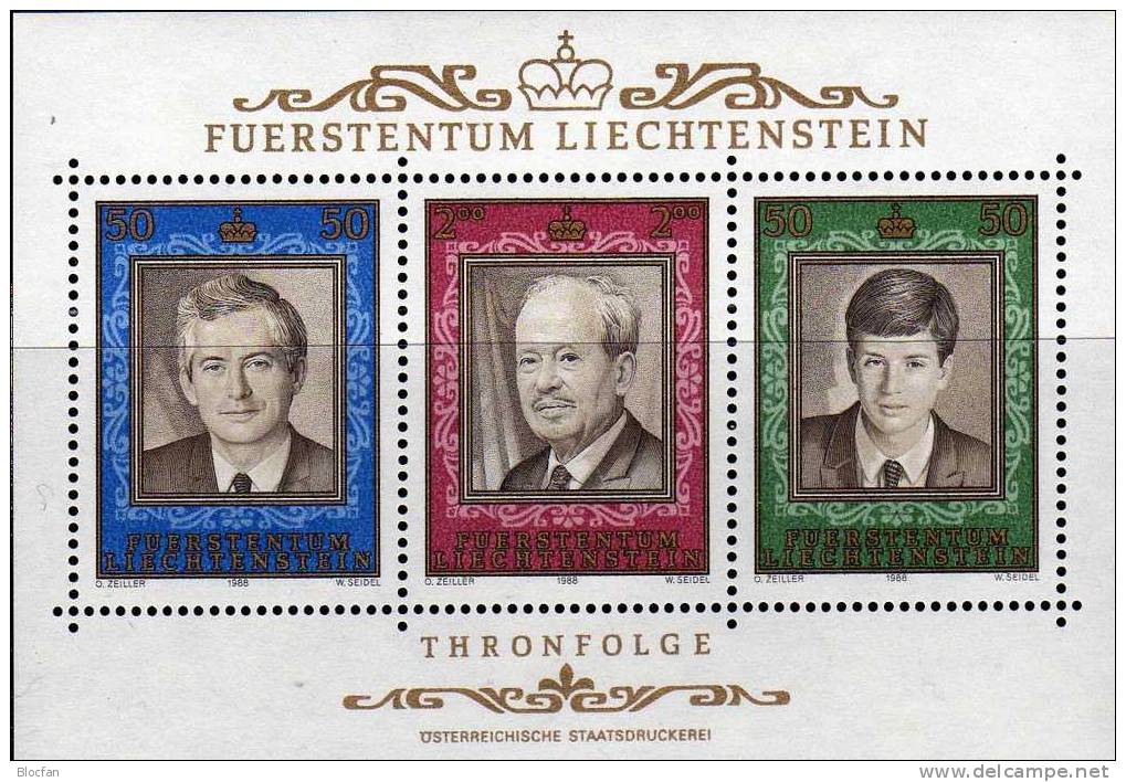 Trohnfolge Im Fürstentum Liechtenstein 943/5+ Block 13 ** 10€ Porträt Des Fürsten/Prinzen Hb M/s History Sheetlet Bf FL - Blokken