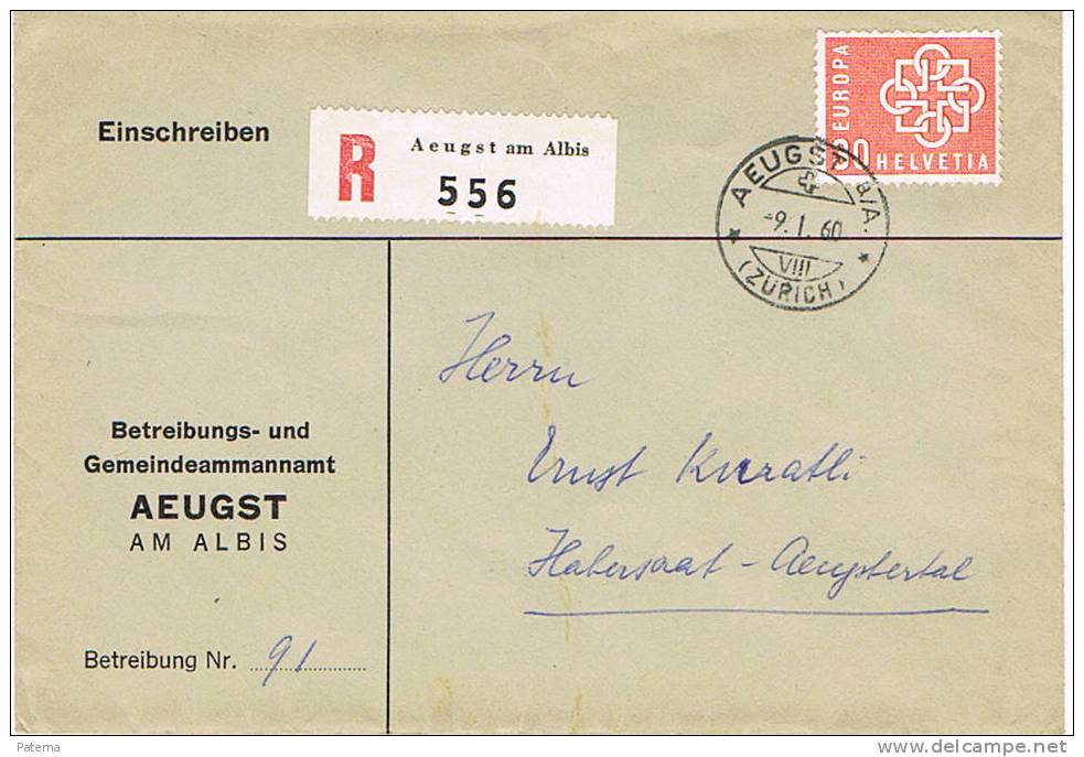 Carta, Certificada AEUGST 1960( Suiza), Cover, Lettre, Letter, - Cartas & Documentos