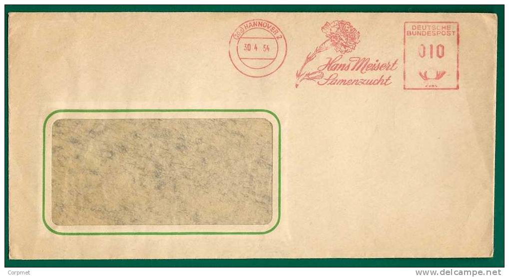 GERMANY - VF 1954 FLOWERS Hans Meisert Samenzucht Mechanical HANNOVER Advert Cancellation On Window COVER - Brieven En Documenten