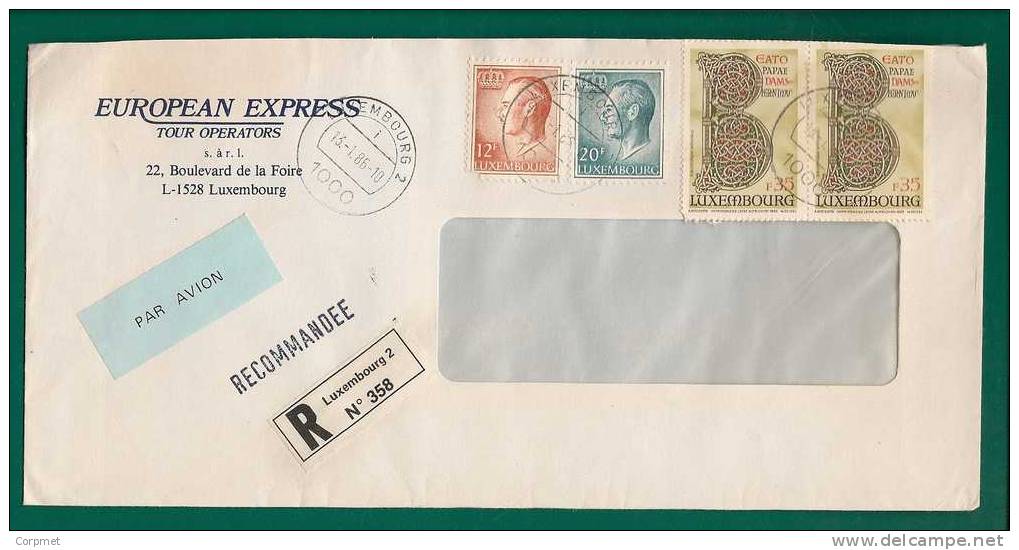 LUXEMBOURG - 1986 Window Registered Cover (2 Stamps Shorp Perf) - Lettres & Documents