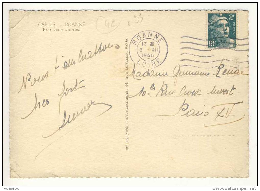 Carte ( Format 15 X 10,5 Cm )  Roanne Rue Jean Jaurès ( ATTENTION Pliures Sur La Droite ) ( Recto Verso ) - Roanne