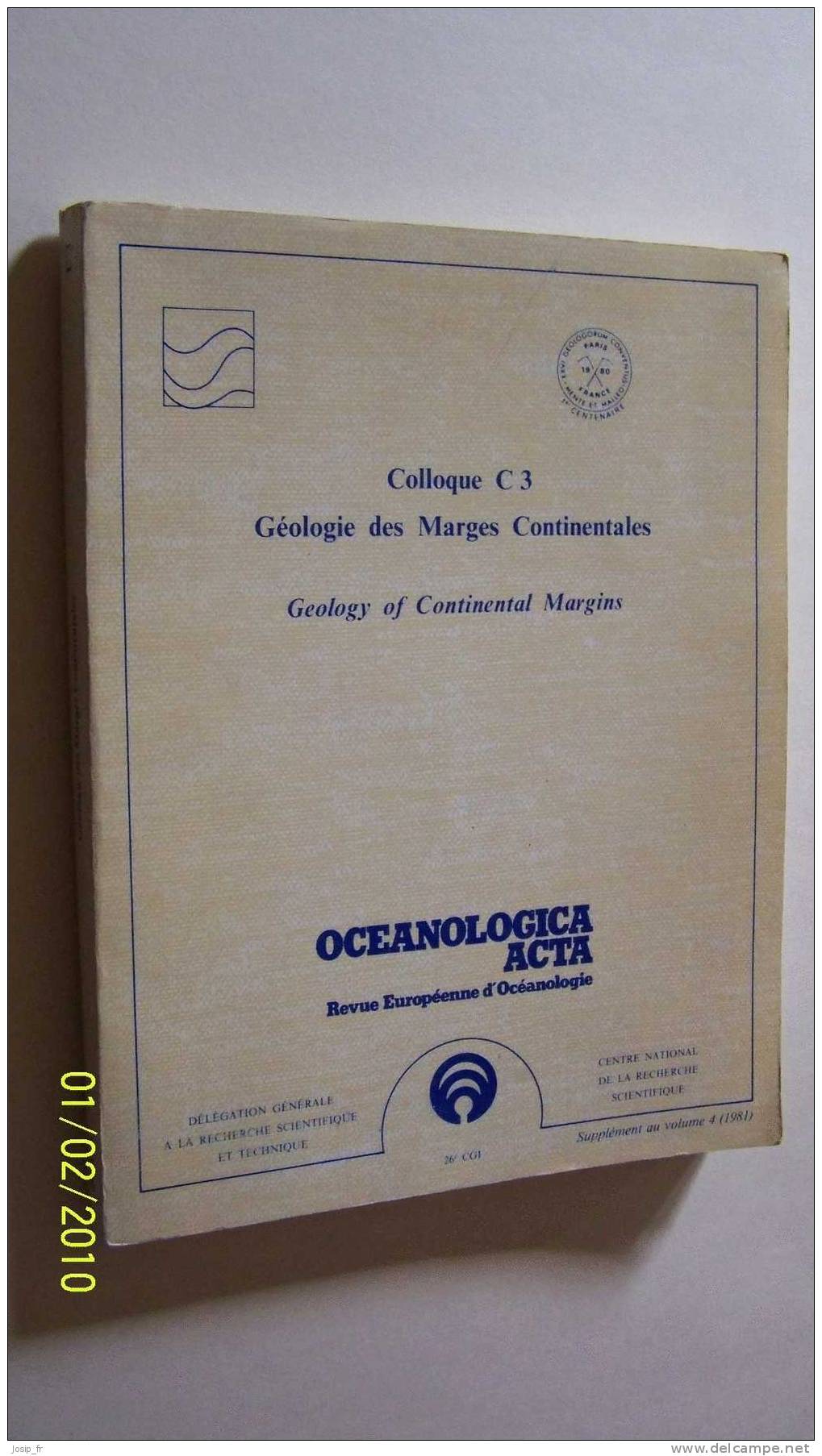 CNRS: Colloque C3 Géologie Des Marges Continentales1980 - Altri & Non Classificati