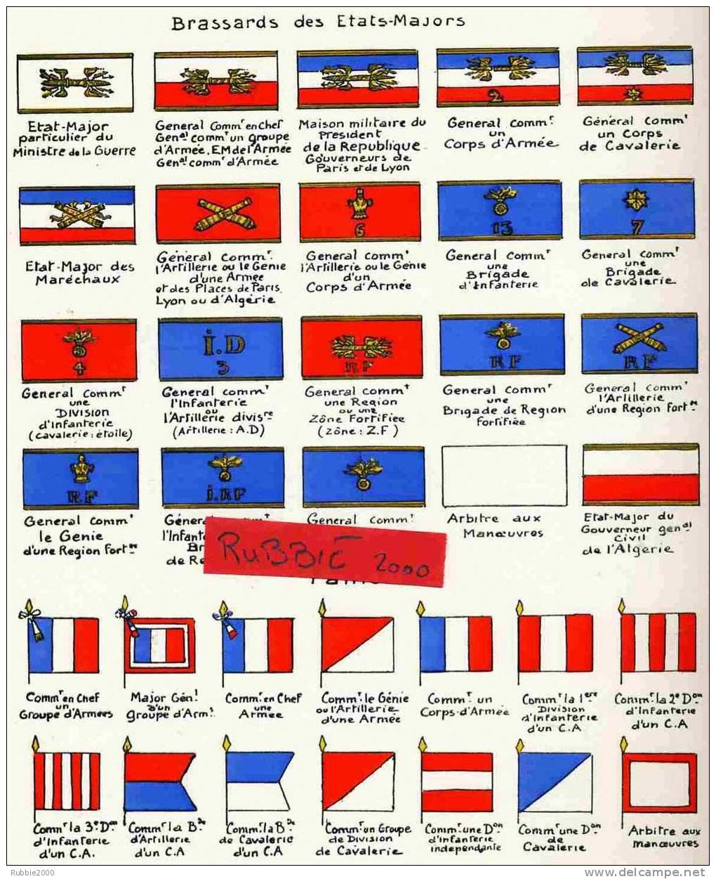 BRASSARDS D ETATS MAJORS ET FANIONS INFANTERIE CAVALERIE MARECHAUX ARTILLERIE ARBITRE AUX MANOEUVRES - Drapeaux