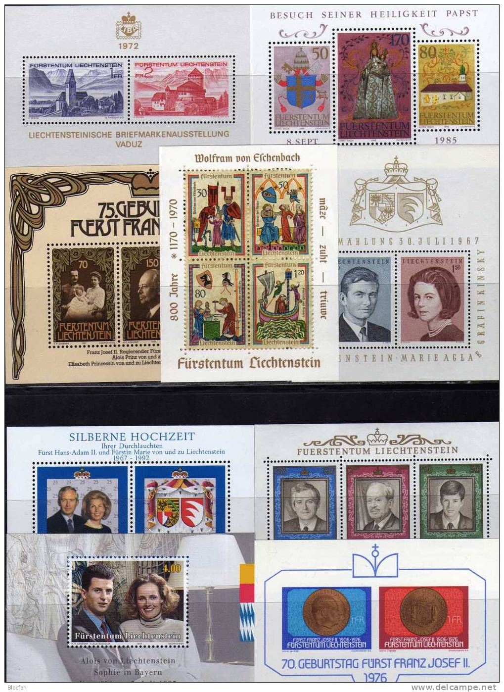 Set 9 Blocks Liechtenstein Bl.7-15 ** 31€ Wappen Porträt Familie Papst Blocchi Hoja Hb Bloc M/s Wap Sheet Bf Fürstentum - Collections