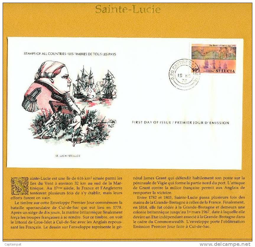 15 AME - FDC - Timbres De Tous Les Pays - Sainte-Lucie - Bataille De Cul-de-Sac En 1778 - 15-11-1978 - St.Lucie (1979-...)