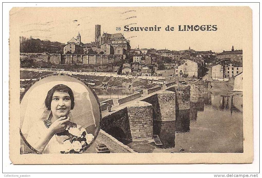 Cp ,87 , SOUVENIR DE LIMOGES , Multi Vues , Folklore , Voyagée 1944 , Pont - Limoges