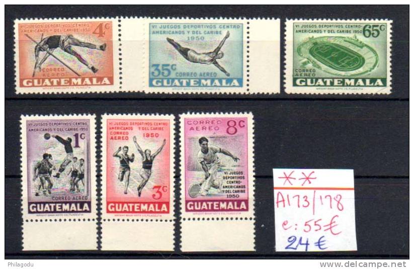 Guatemala 1950, Jeux D’Amérique Centrale Et Des Caraïbes, Aerea 173 / 178  **, Cote 55 € - Tennis