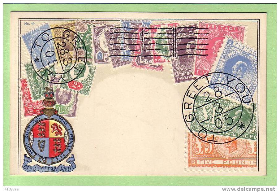 Dieu Et Mon Droit. Superbe Carte Agrémentée De Timbres Gaufrés - Timbres (représentations)