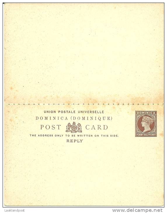 DOMINICA 1886 1 1/2d + 1 1/2d POSTCARD & REPLY (DOUBLE CARD), H & G 6, UNUSED. - Dominica (...-1978)