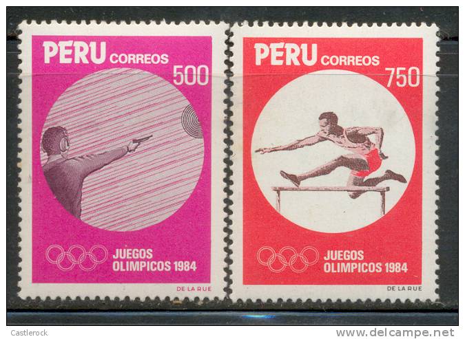 N)1984,PERU,SCN 821,822, OLYMPIC GAMES ´84,500 S,SHOOTING,750 S,HURDIES, MNH,SET OF 2 STAMPS - Peru