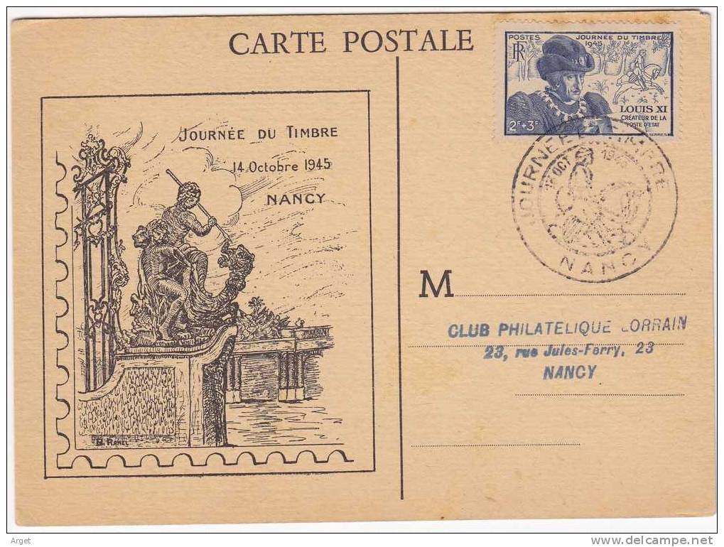 CARTE-MAXIMUM FRANCE  N° Yvert 743 (Journée Du Timbre 45) Obl Sp Ill 1er Jour Nancy - 1940-1949