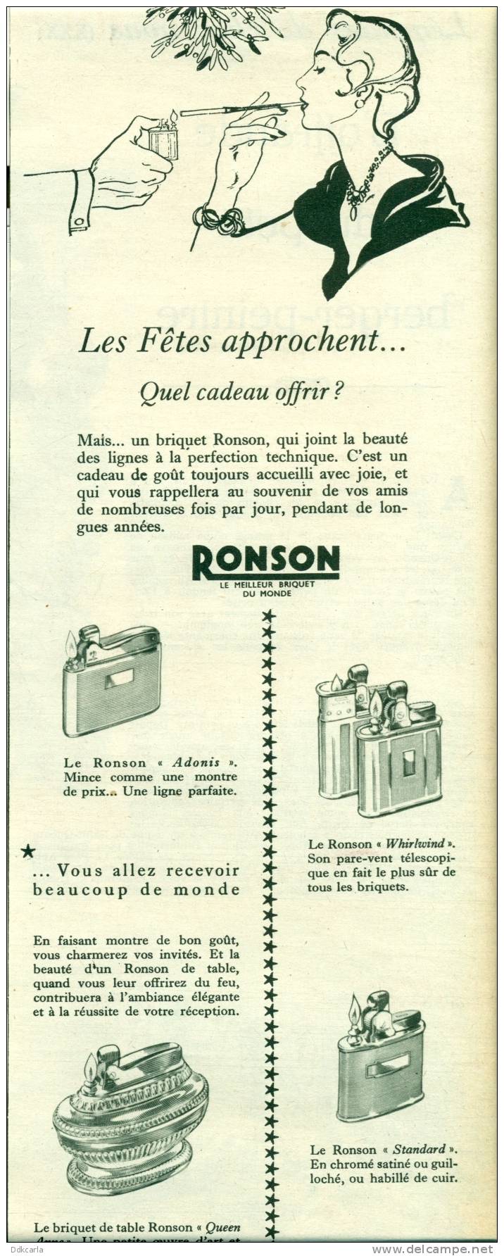 Reclame Uit Oud Magazine 1953 - Briquet RONSON - Aansteker - Articoli Pubblicitari