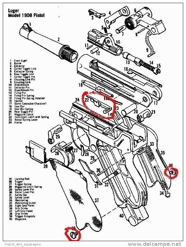 LUGER P.08  : PETIT LOT PIECES DETACHEES à Voir !! - Armes Neutralisées