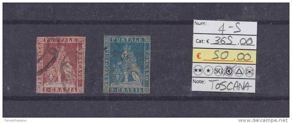 TOSCANA (1851-52) - MARZOCCO CON CORONA - LOTTO 2 VALORI USATI VFU - CAT. EURO 365 - Toskana