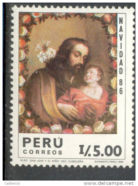 N)1986,PERU, SCN 908,CHRISTMAS,5 I,CHRITSMAS, ST. JOSEPH AND CHILD,MNH, STAMP - Peru