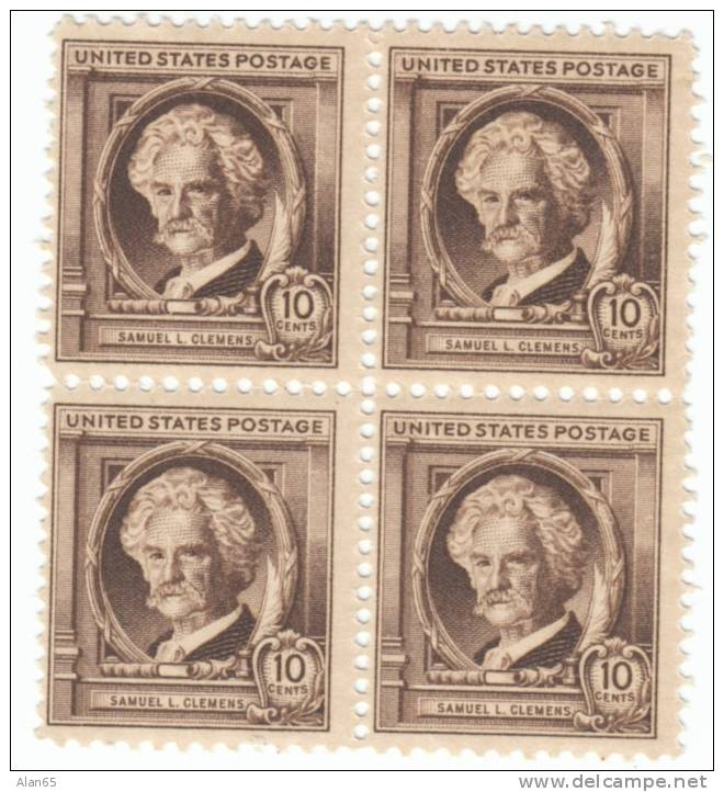 1940 Famous Americans Series, 10 Cent Mark Twain Issue Scott #863, Unused Block Of 4 - Unused Stamps