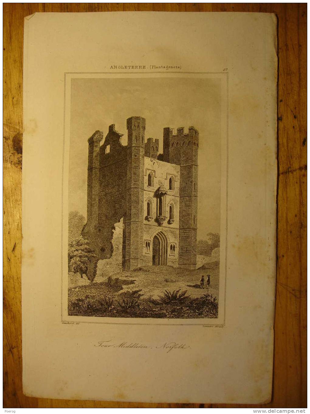 ANCIENNE GRAVURE De 1842 - ANGLETERRE TOUR MIDDLETON NORFOLK ETCHING PLANTAGENETS - MIDDLETON TOWER ENGLAND - 1842 PRINT - Collections