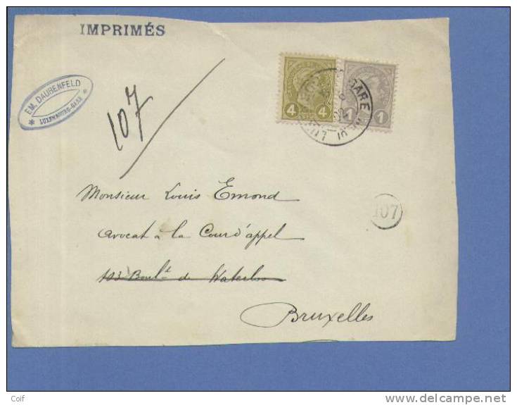 69+71 Op Drukwerkvoorzijde Met Stempel LUXEMBOURG-GARE  Naar Bruxelles - 1895 Adolfo De Perfíl