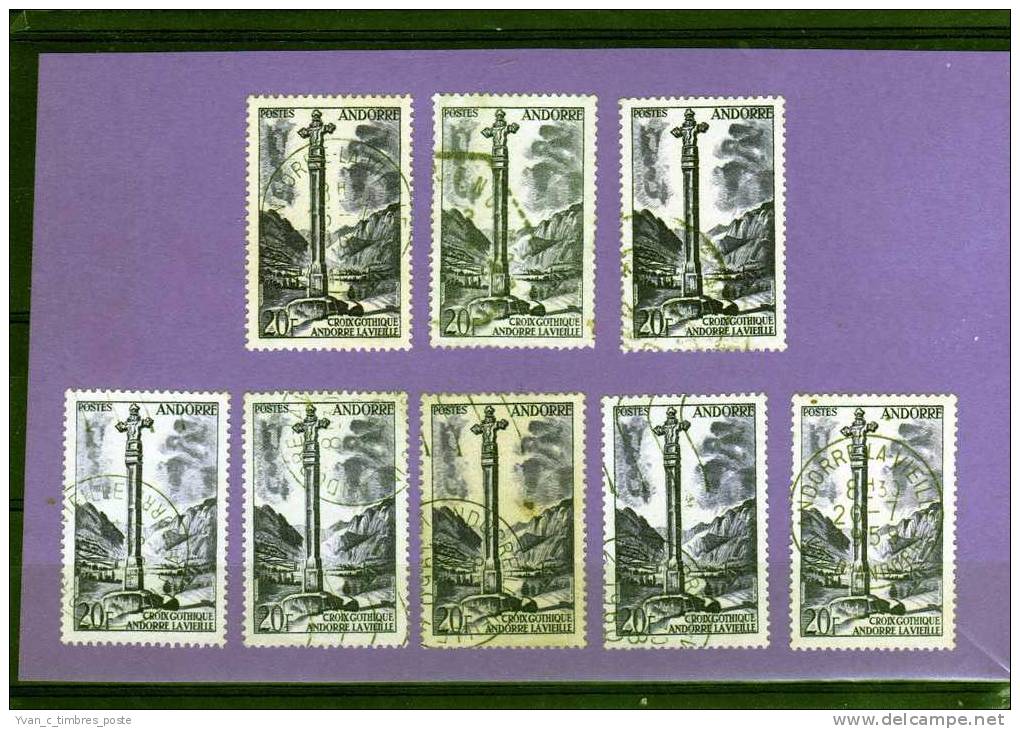 ANDORRE FRANCAIS TIMBRE N° 148 OBLITERE PAYSAGES CROIX GOTHIQUE A ANDORRE LA VIEILLE LOT DE 8 - Used Stamps