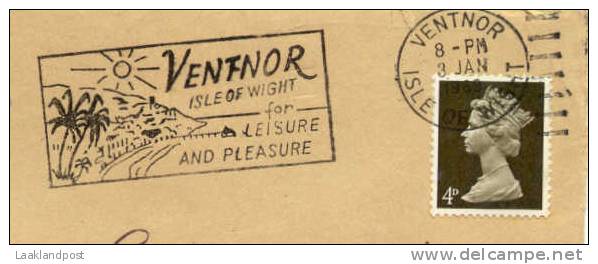 GB Cover SLOGAN "VENTNOR Isle Of Wight For Leasure And Pleasure" Ventnor 3-1-1969 - Andere & Zonder Classificatie