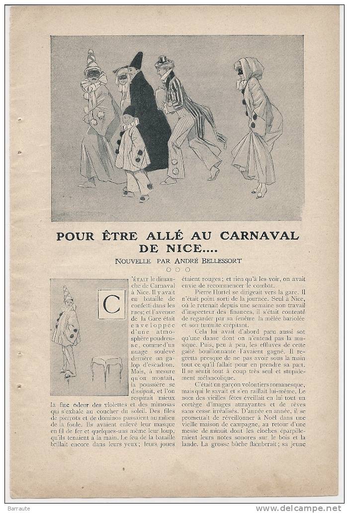 Feuillet NOUVELLE De 1910 " Pour Etre Allé Au CARNAVAL De NICE " Par André BELLESSORT. - Côte D'Azur