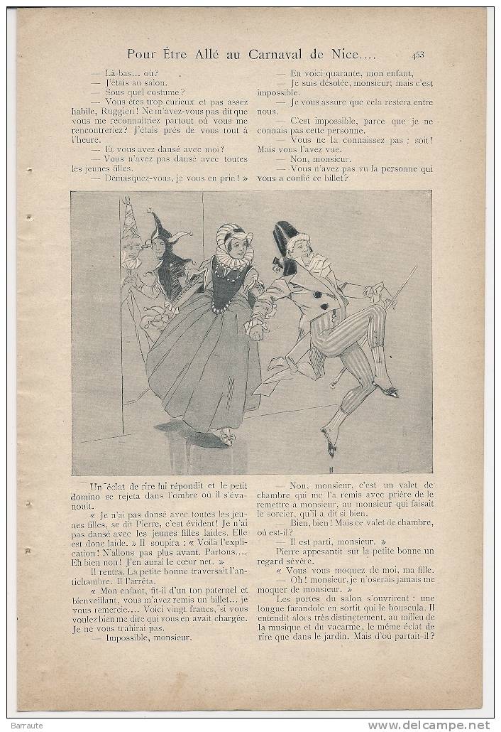 Feuillet NOUVELLE De 1910 " Pour Etre Allé Au CARNAVAL De NICE " Par André BELLESSORT. - Côte D'Azur