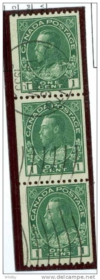 1914 1 Cent Admiral Coil Triple #131  Toronto Cancel - Used Stamps