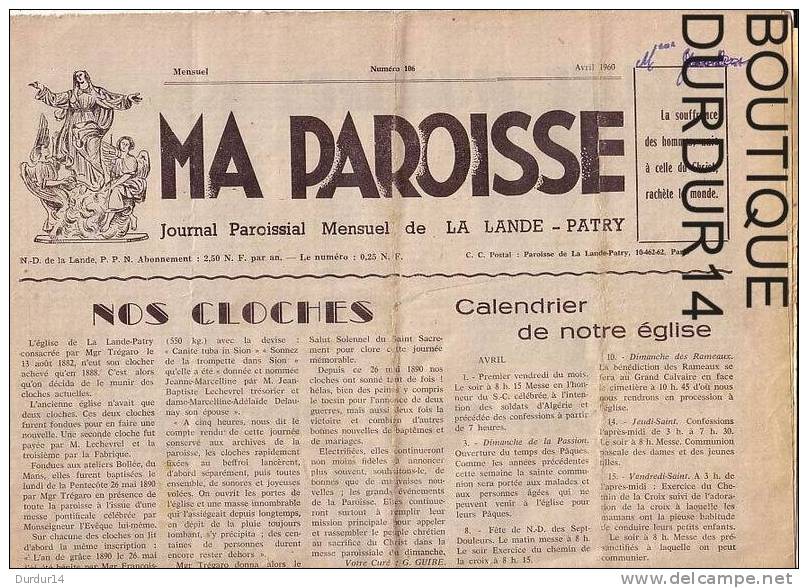 LA LANDE-PATRY  ( Orne). Journal Paroissial Mensuel... ( N° 106 De 1960 ) - 1950 à Nos Jours