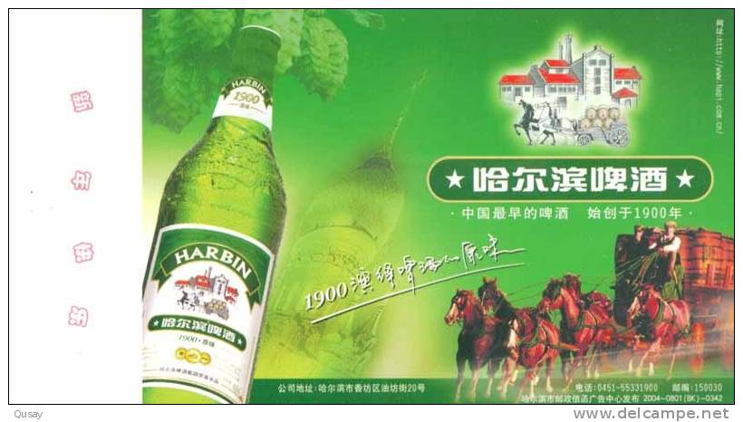 Harbin Beer Horses Carriage   ,     Prepaid Card  , Postal Stationery - Bières