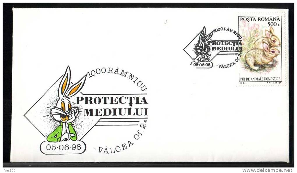 Environmental Protection;Animals,LAPINS ,RABIT 1998 Cover  Stamps Obliteration Concordante ,Romania. - Lapins