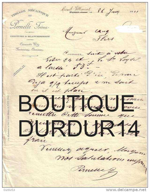 FLERS ( Orne Ou MESNIL-VILLEMENT ( Calvados).  PERNELLES Frères... Tissage... 1911 - Collections