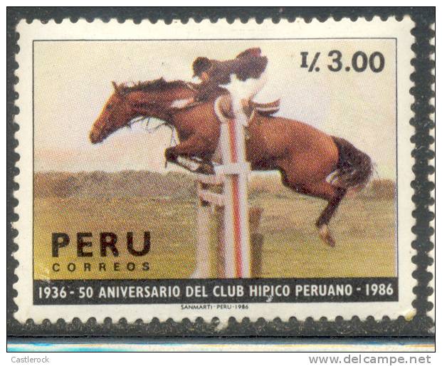 N)1987,PERU, SCN 914,HORSES,3 I,NATL. HORSE CLUB, 59TH. ANNIV. DATED 1986,MNH, STAMP - Peru