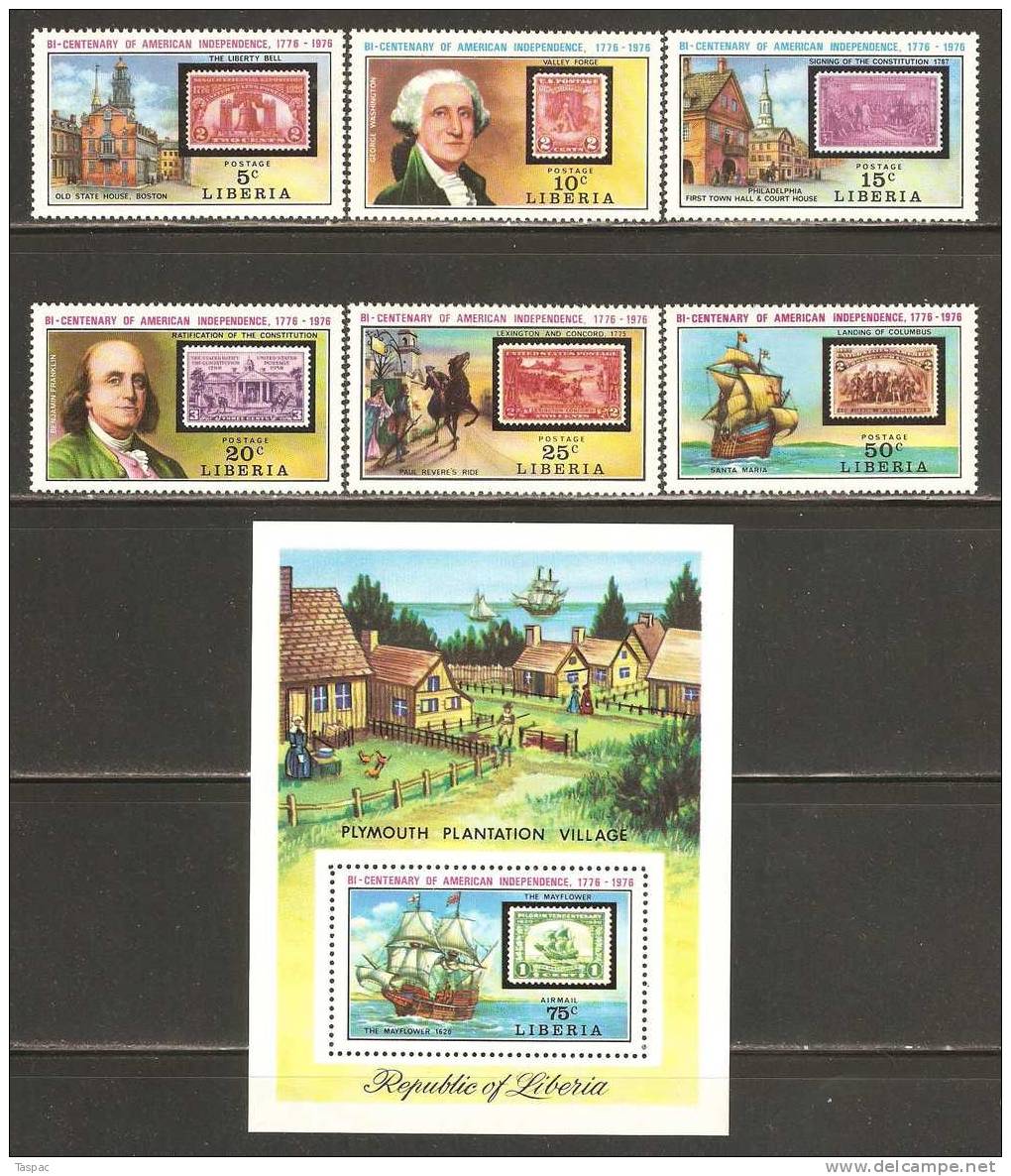 Liberia 1975 Mi# 953-958, Souvenir Sheet-Block 76 A ** MNH - Perf. - Us Independence