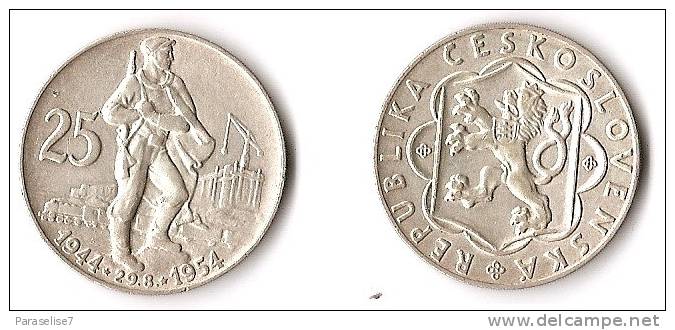 TCHECOSLOVAQUIE   25   KORUN   1954  ARGENT  RARE ! - Cecoslovacchia