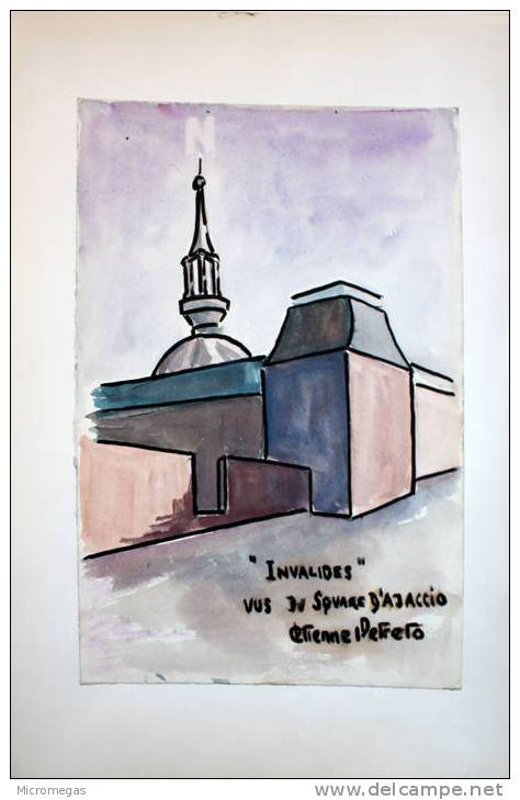 Etienne Petreto : "Invalides" Vus Du Square D'Ajaccio - Watercolours