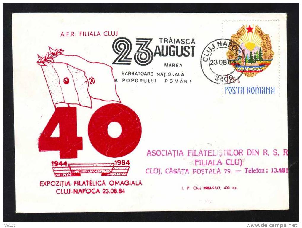 Coat Of Arms,flags,Anniversary 23 August,cover Sent To Mail 1984 - Romania. - Lettres & Documents