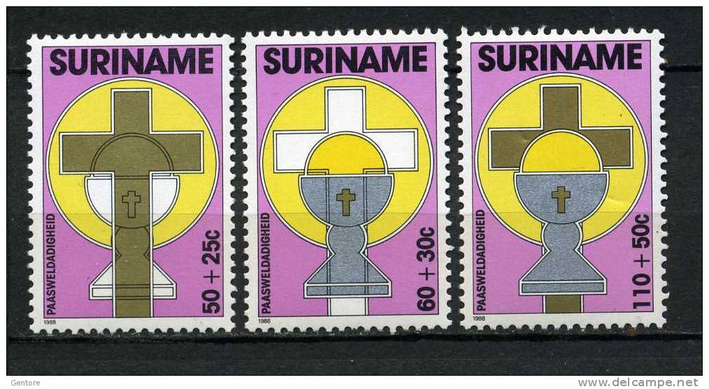 SURINAME 1988 Easter Cpl Set Of 3 Yvert Cat. N° 1122/24 Absolutely Perfect MNH ** - Pâques